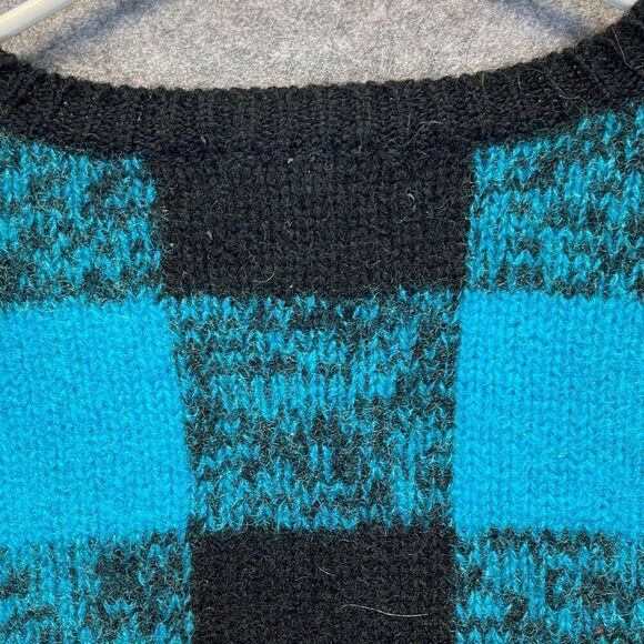 Vintage GAP Clothing Sweater Women's Medium Blue Black Check Thick Knit Wool - Picture 9 of 12